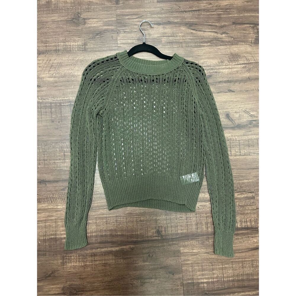 Equipment Femme Green Crochet Crewneck Sweater, Sz XS